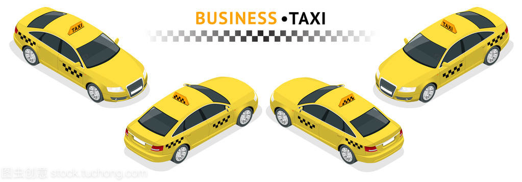 等距高品质城市服务运输图标集 汽车、出租车与房产咨询